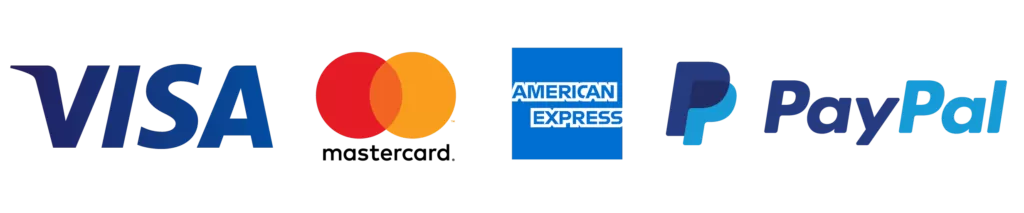 Accepted payment methods: Visa, Mastercard, American Express, PayPal